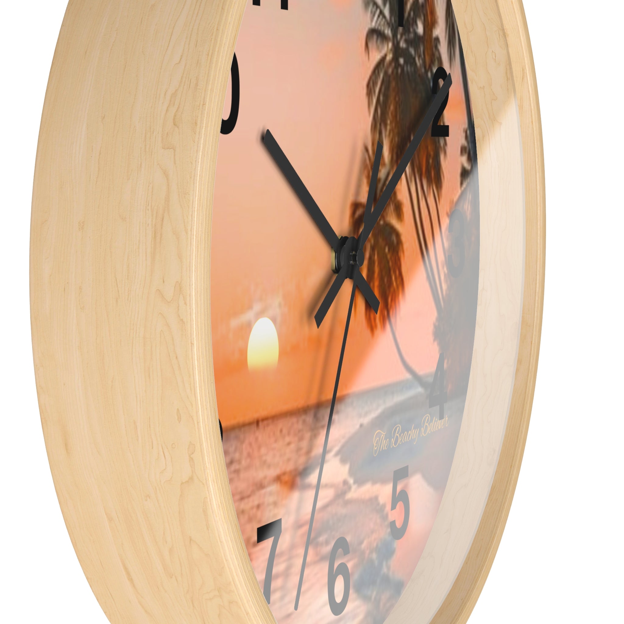 Tropical Sunset Wall Clock — Beach Palm Tree Coastal Decor