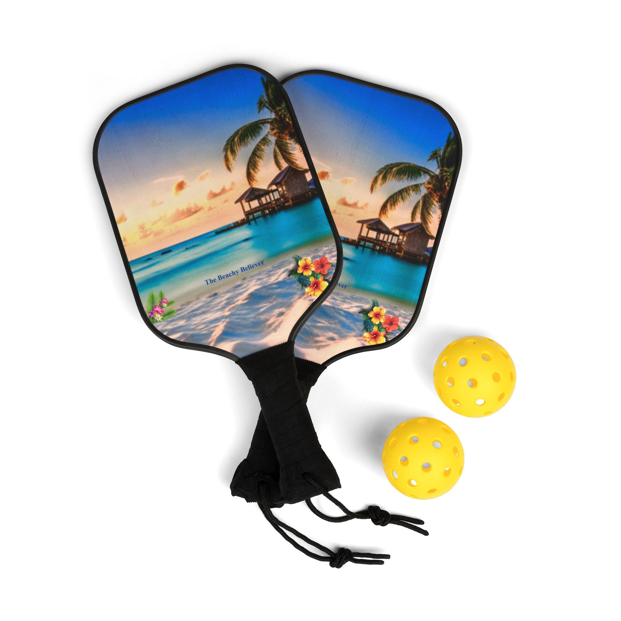 Tropical Beach Pickleball Paddle Set — Island Sunset Design