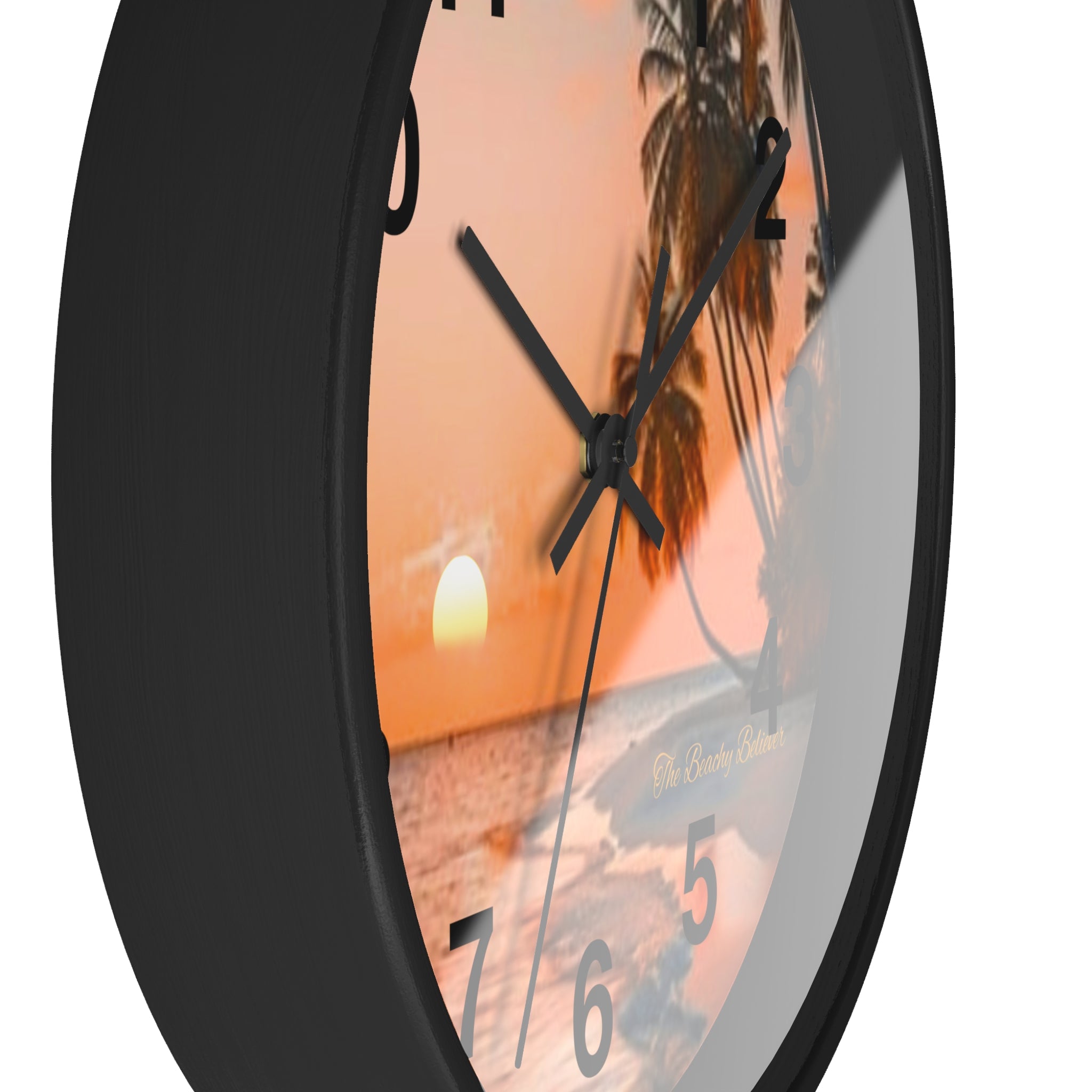 Tropical Sunset Wall Clock — Beach Palm Tree Coastal Decor