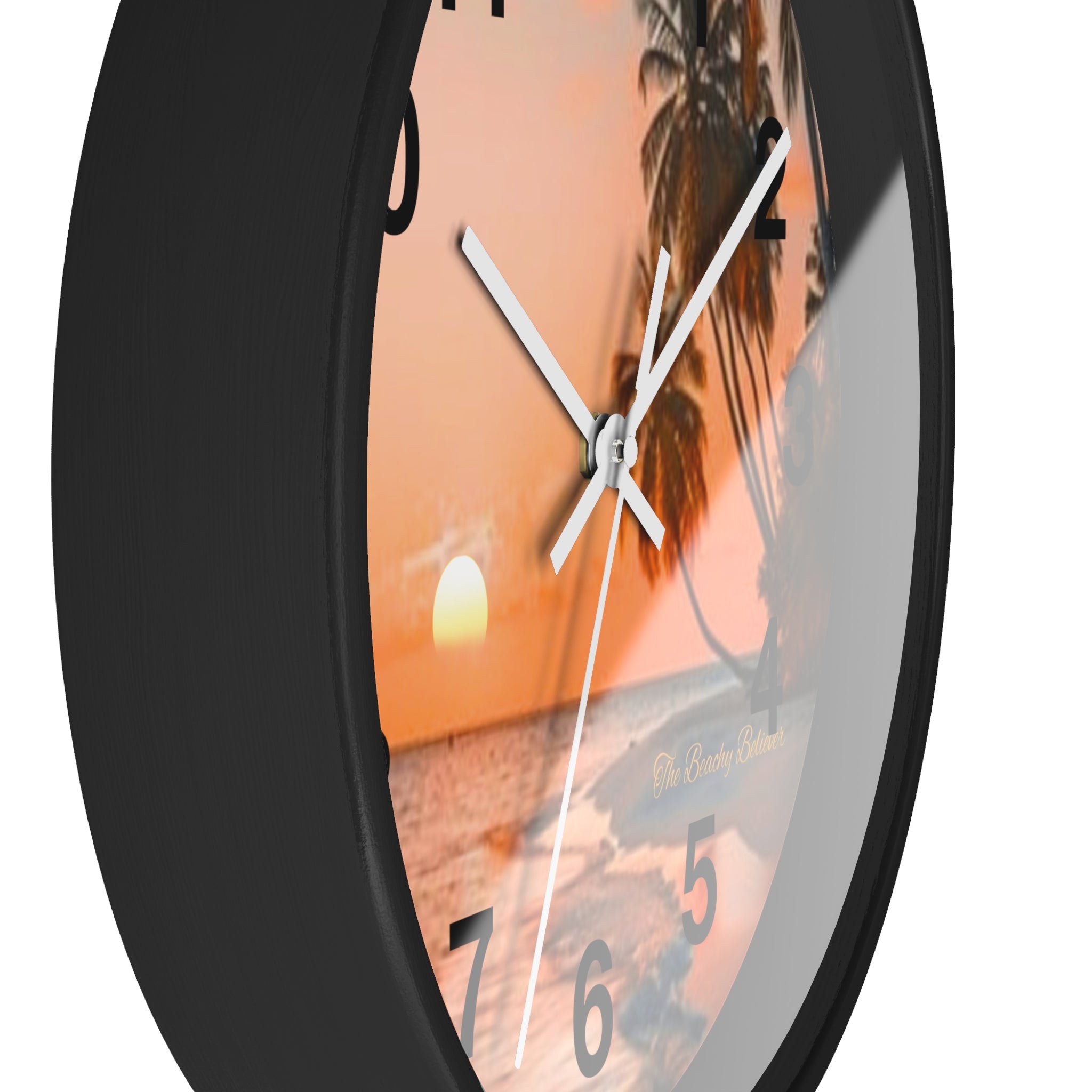 Tropical Sunset Wall Clock — Beach Palm Tree Coastal Decor