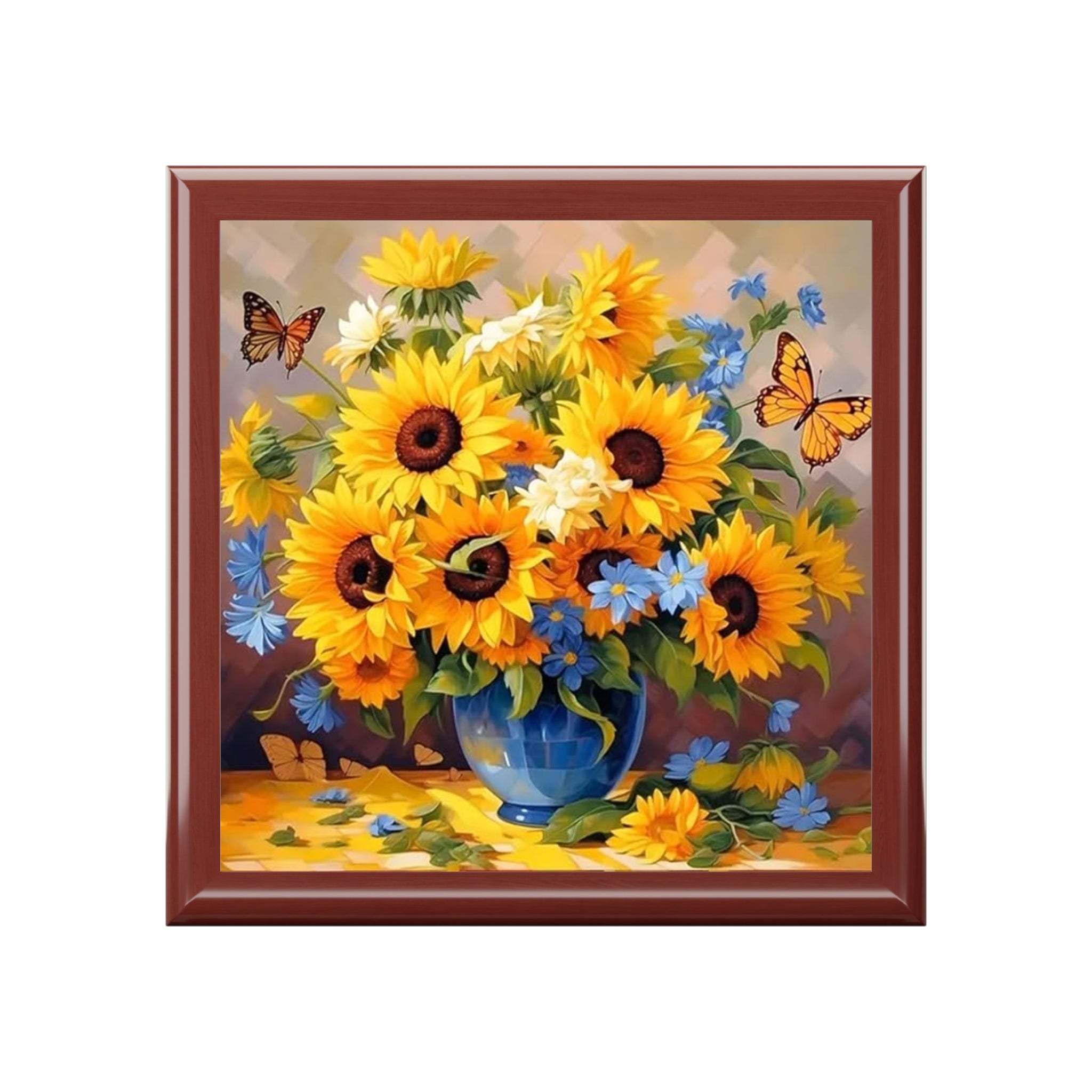 Sunflower Bouquet Jewelry Box — Floral Keepsake Box with Butterflies