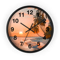 Tropical Sunset Wall Clock — Beach Palm Tree Coastal Decor