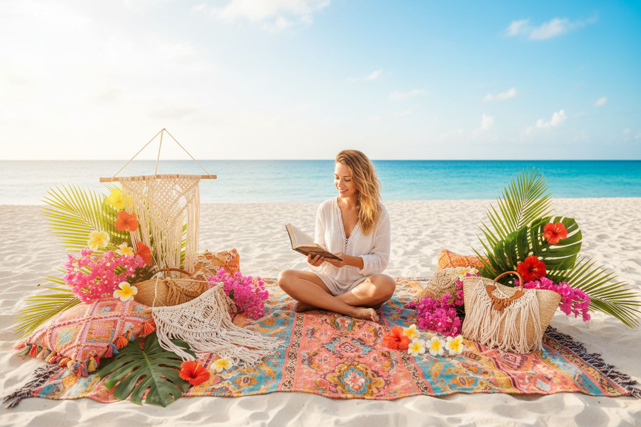 Boho Beach Reading Scene