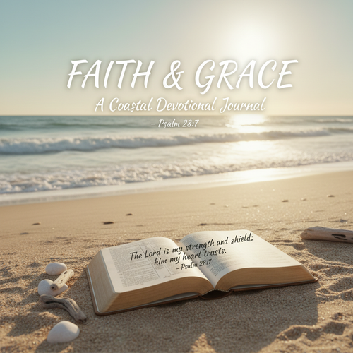 365-Day Digital Faith Journal with coastal beach aesthetic and scripture